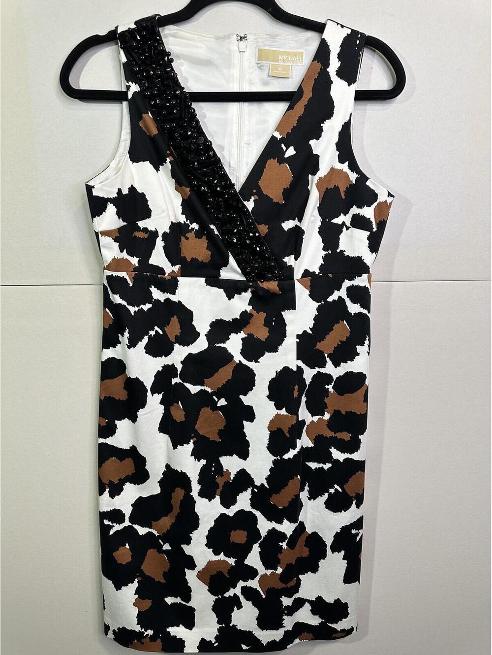 Michael Kors Embellished Leopard Print Sheath Party Dress Women’s Size 6 - Picture 2 of 10
